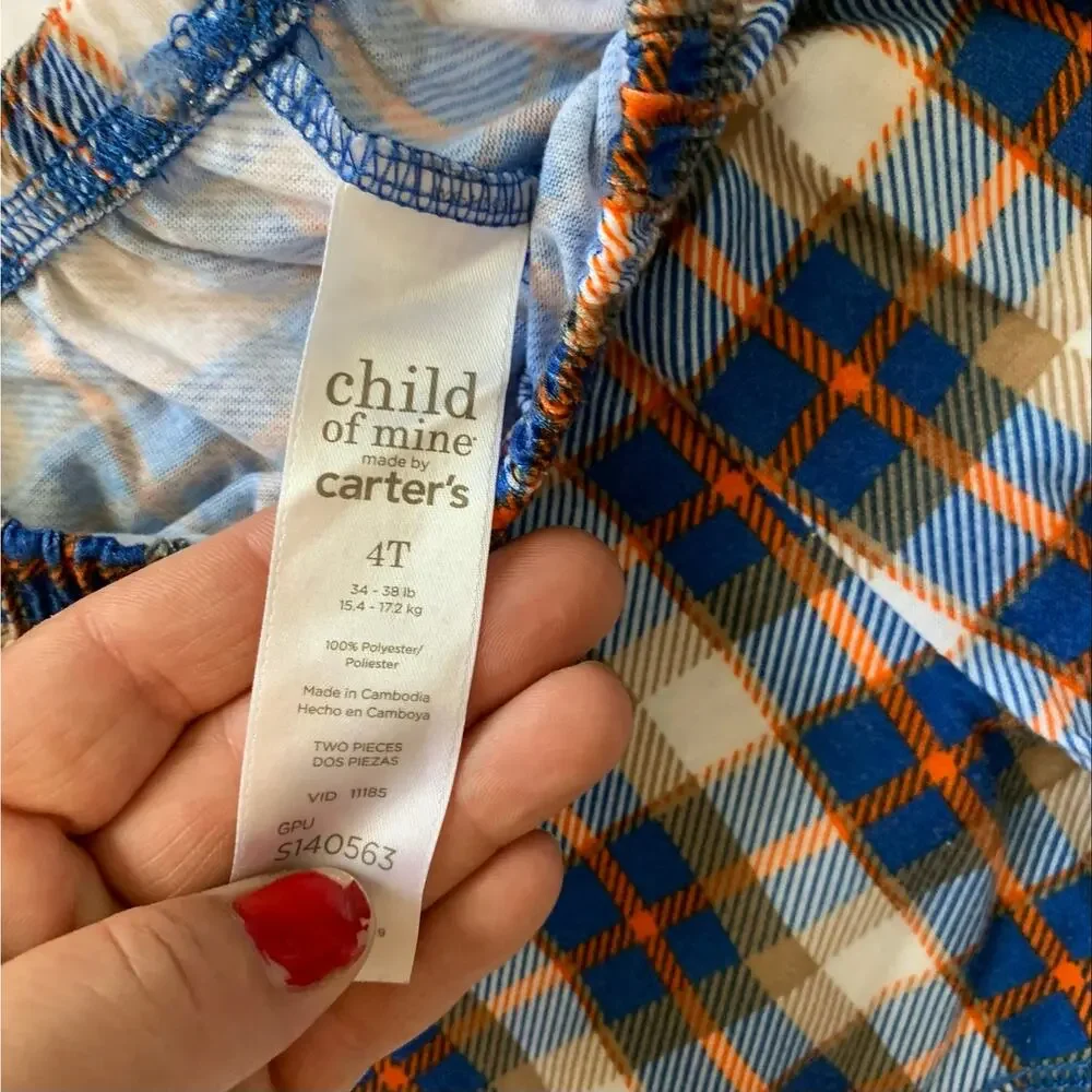Child of Mine Carters Boys 5T Sleepy Head French Bulldog Orange Plaid Pajama Set